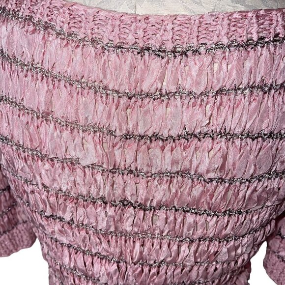 Vintage Womens Top Size Small Pink Woven Ribbon Knit Boat Neck Stretch - Picture 8 of 9